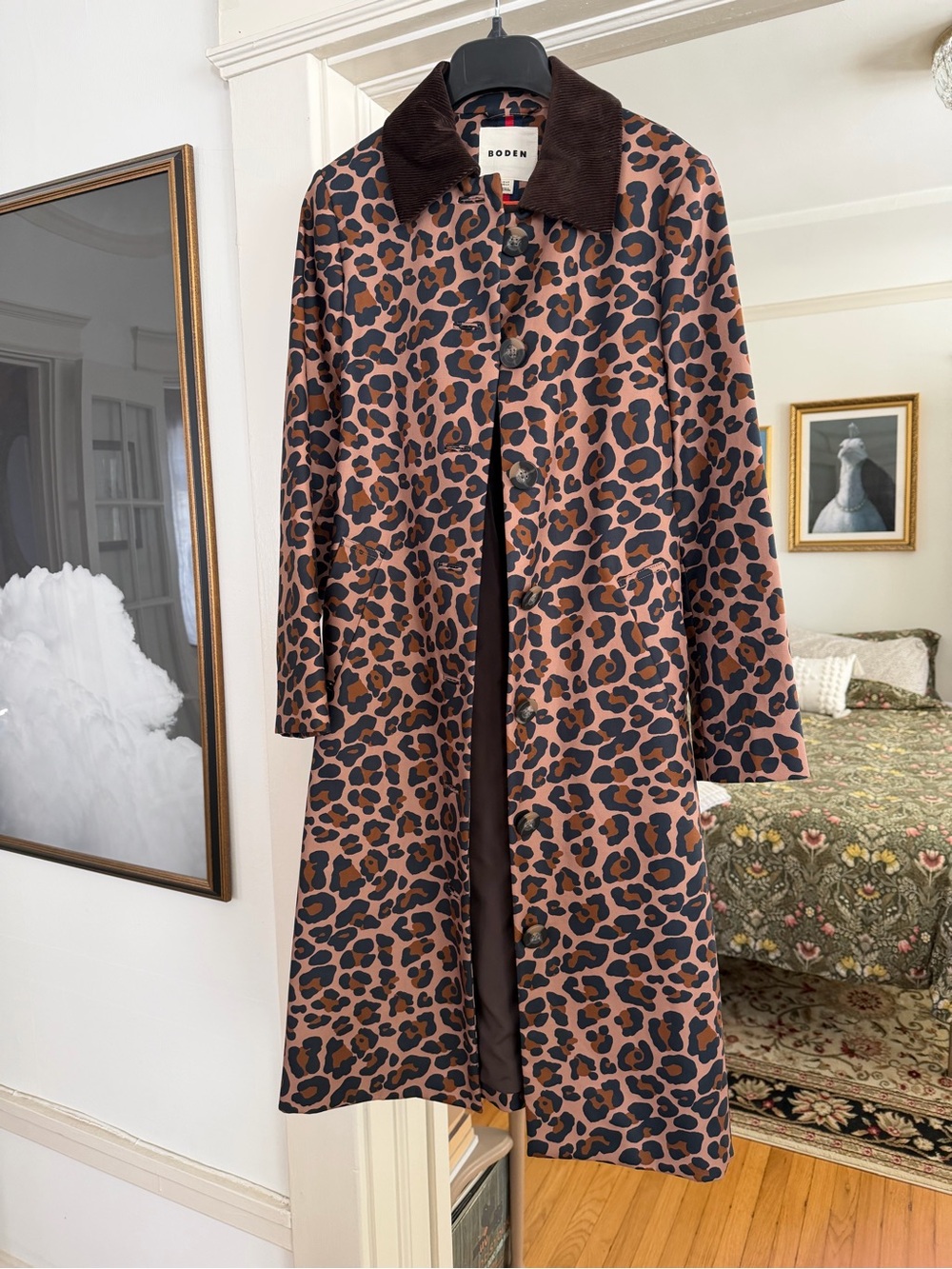 Boden Leopard-Print Trench Coat in Brown and Black